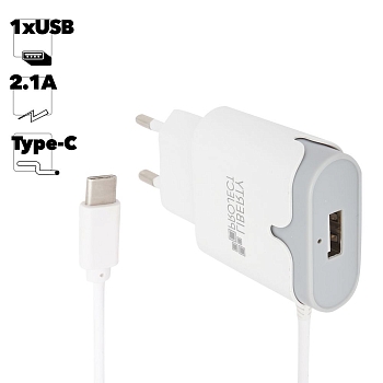 Сетевое зарядное устройство "LP" USB Type-C 2.1А Tower Of Power (белый, коробка)