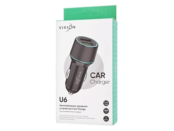 Автомобильное зарядное устройство U6 Fast Charger (2-USB/3A) 36W, черный (Vixion)