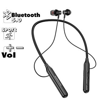 Bluetooth гарнитура BOROFONE BE56 Powerful Sports BT 5.0, вставная (черный)