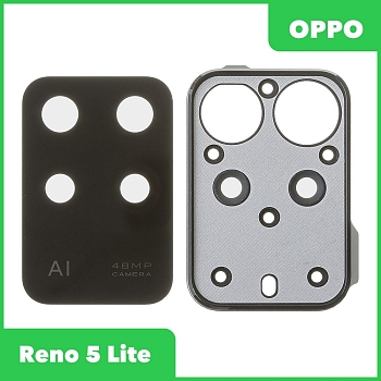 Стекло задней камеры для OPPO Reno 5 Lite (CPH2205) (в рамке) (черный)